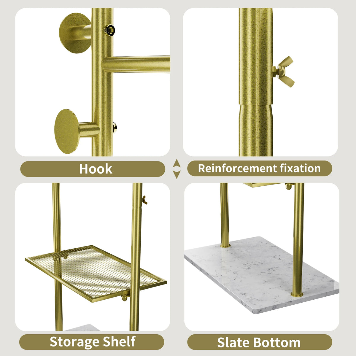 Modern Freestanding Metal Coat Rack With Polished Stone Base