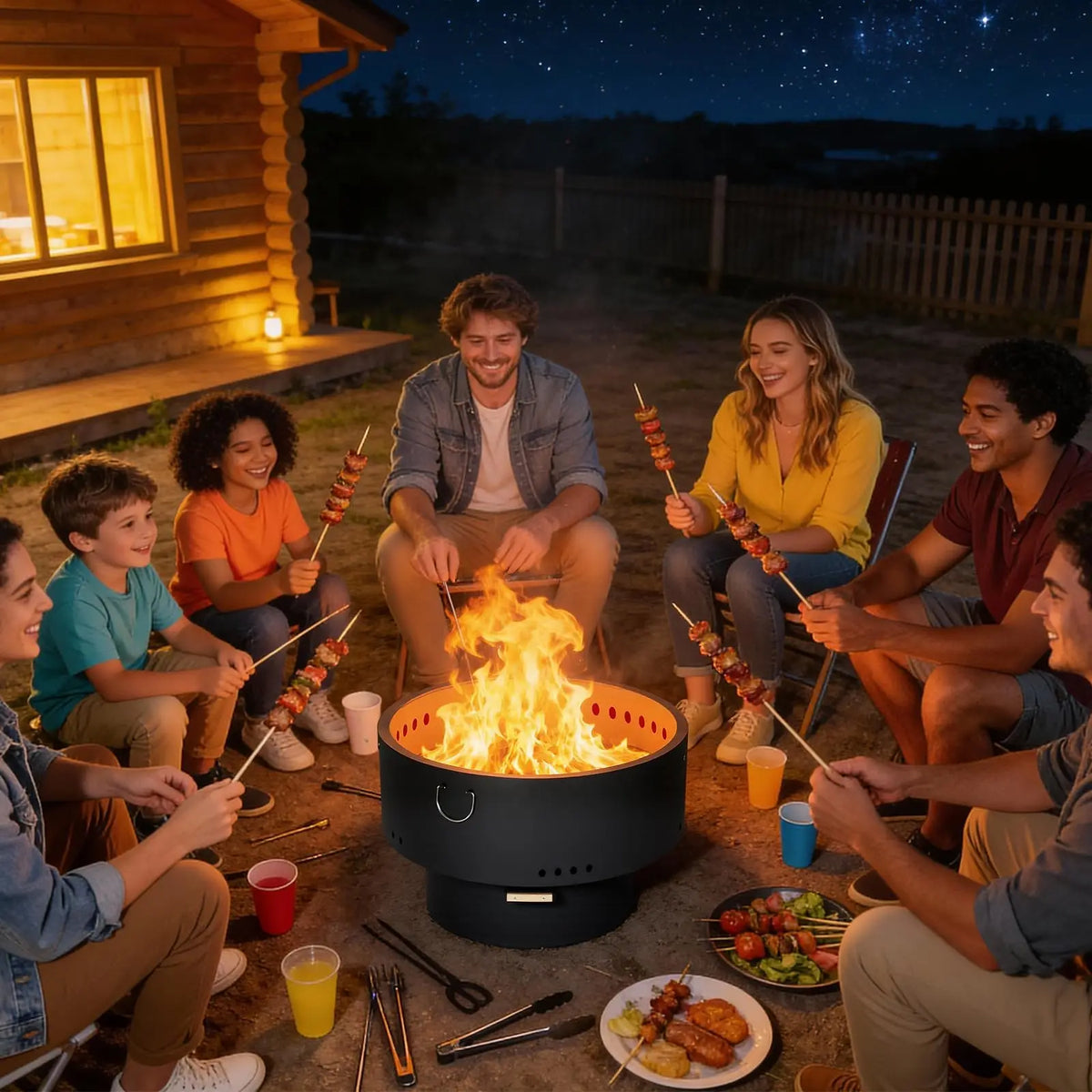 HiMISS Smokeless Fire Pit Table With Bamboo Lid And Ash Pan