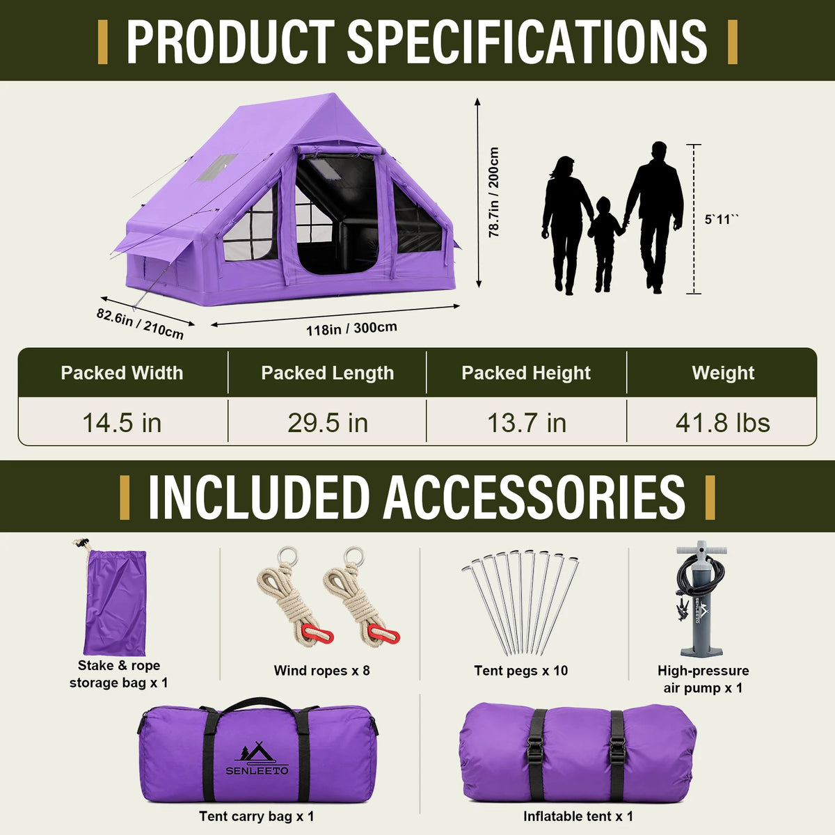 Senleeto Inflatable Camping Tent With Stove Jack Mesh Window