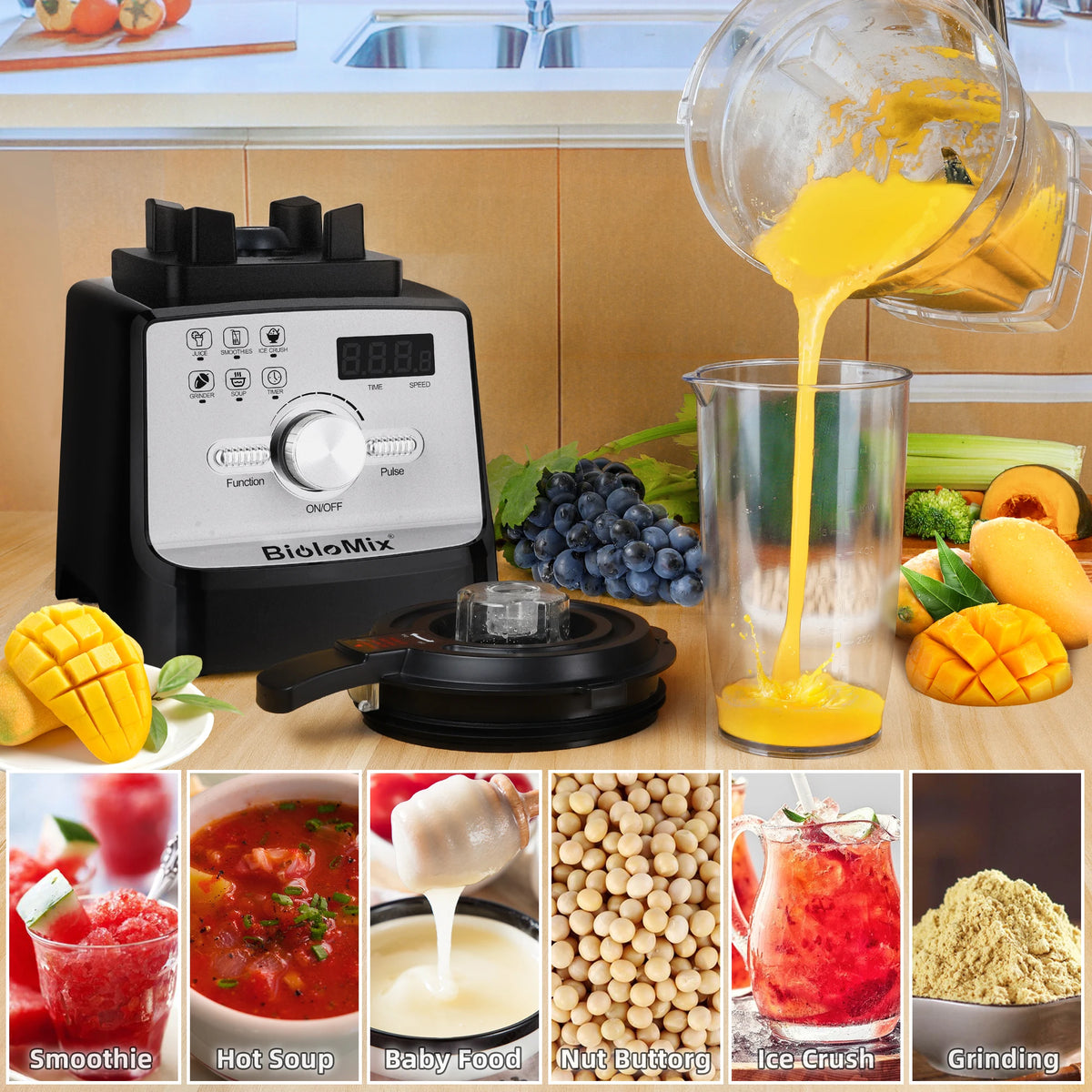 BioloMix Professional Blender for Smoothies Juices and Kitchen Mixing