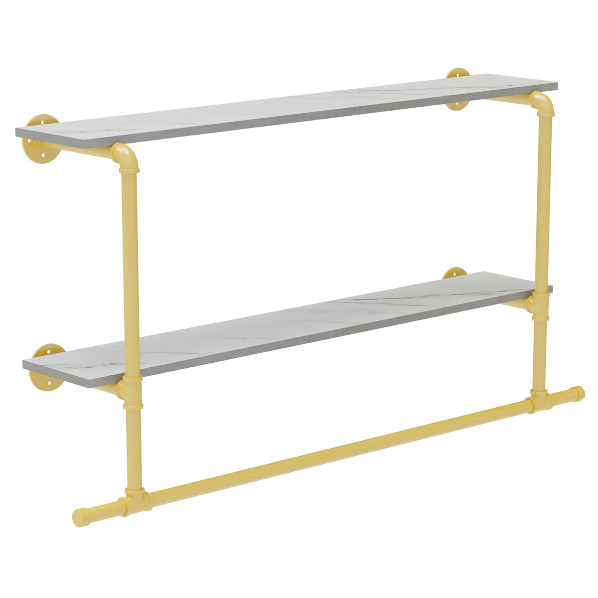 Heavy Duty Wall Mounted Pipe Garment Rack With Open Shelves