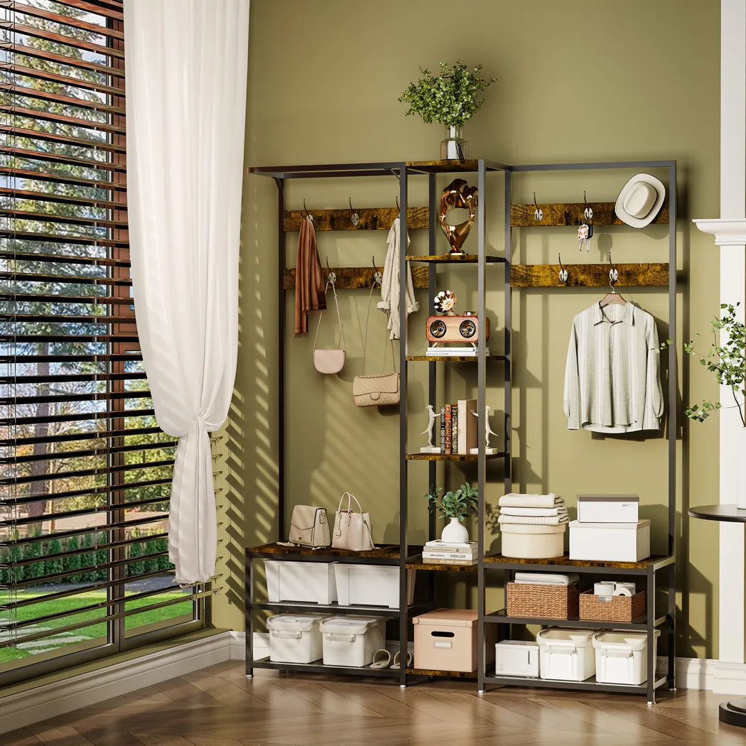 Heavy Duty Corner Coat Stand With Shoe Bench Hall Tree