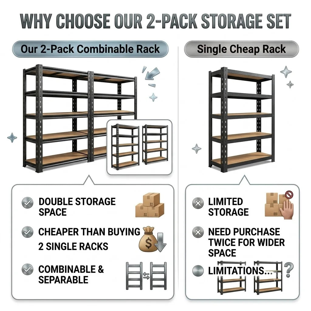 Heavy Duty Five Tier Adjustable Metal Storage Shelving Rack Set
