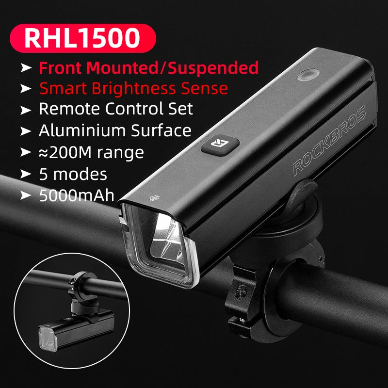 Rockbros Smart Adjustable Bicycle Light 5000mah Aluminum Alloy