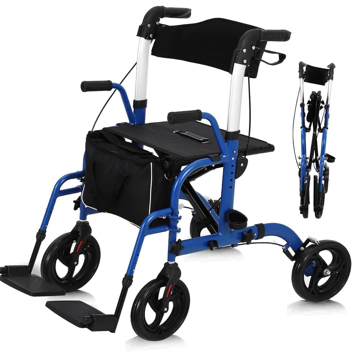 Foldable Aluminum Rollator Walker With Seat And Adjustable Height