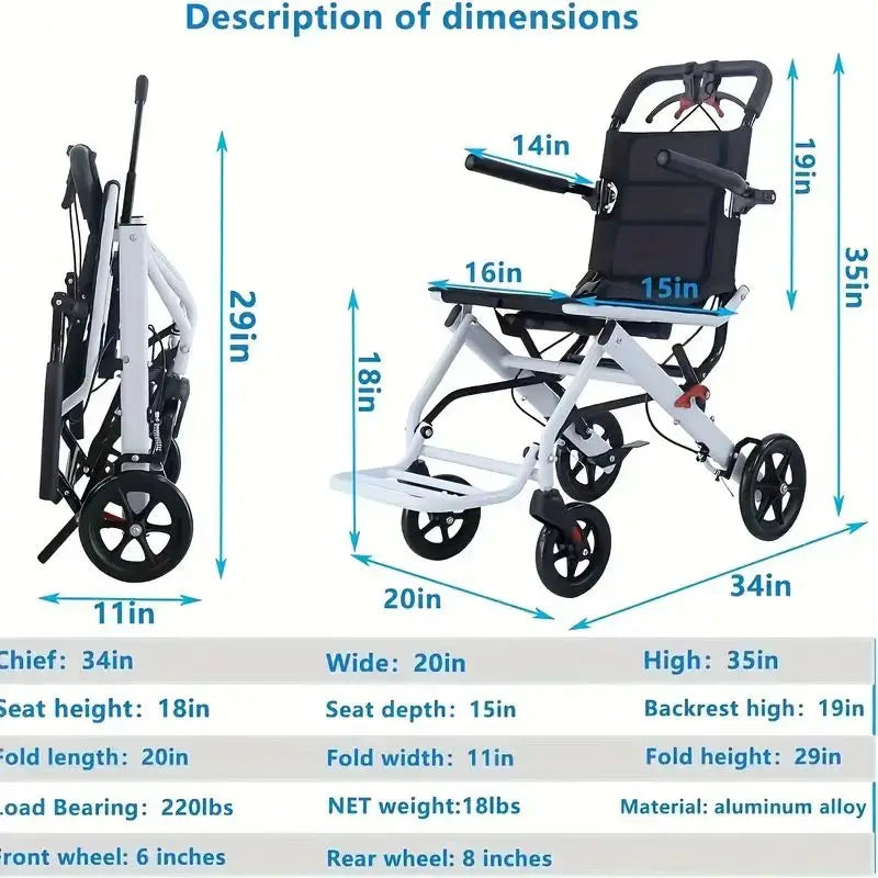 CvitalelPersd Lightweight Portable Folding Transport Wheelchair