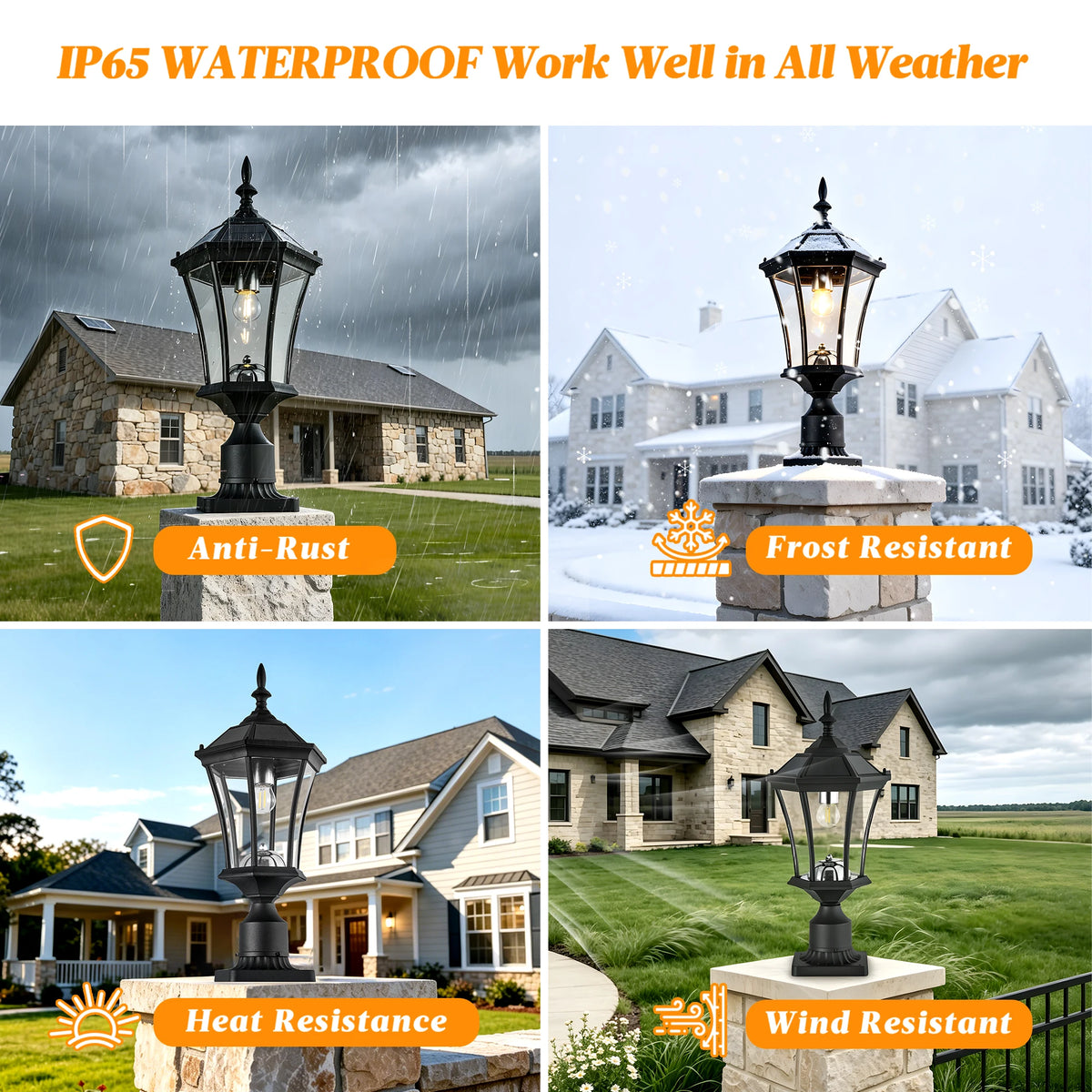 22'' Solar Post LED Light Outdoor Black Dusk to Dawn Lamp with Pier Mount Base