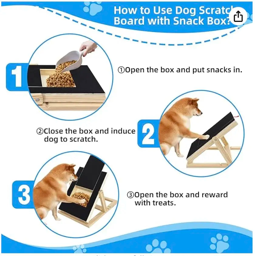 Durable Wooden Dog Nail Scratch Board with Treat Drawer Adjustable Nail Filing Pad for All Breeds Dog Nail Care Accessory