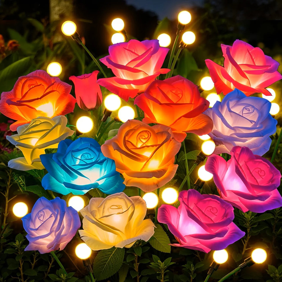 Solar Powered Rose Garden Lights Outdoor Decorative Lamp Set