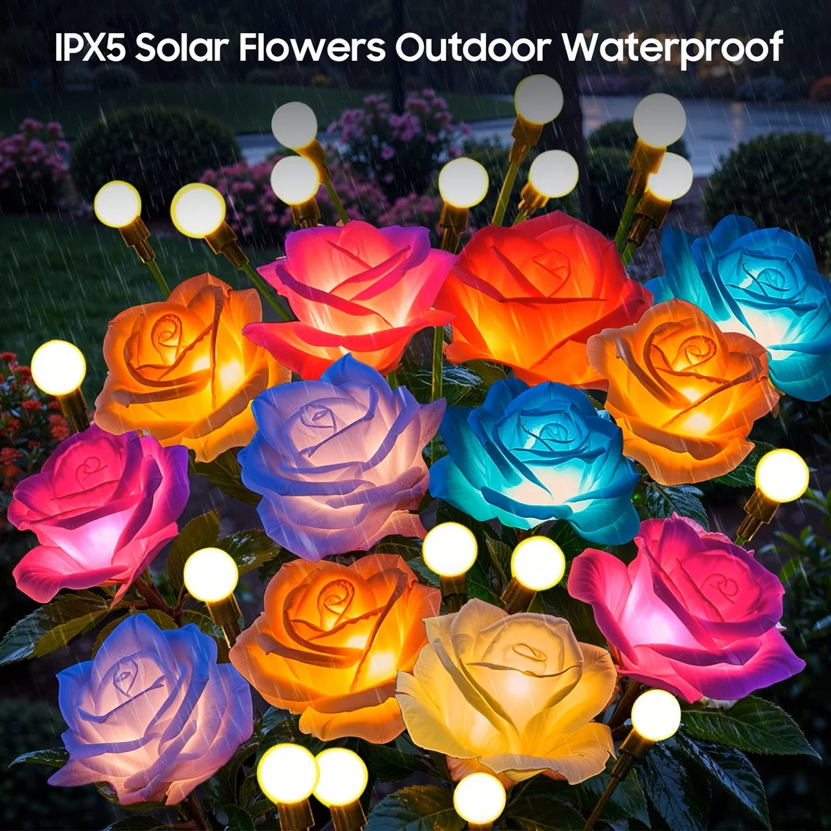 Solar Powered Rose Garden Lights Outdoor Decorative Lamp Set