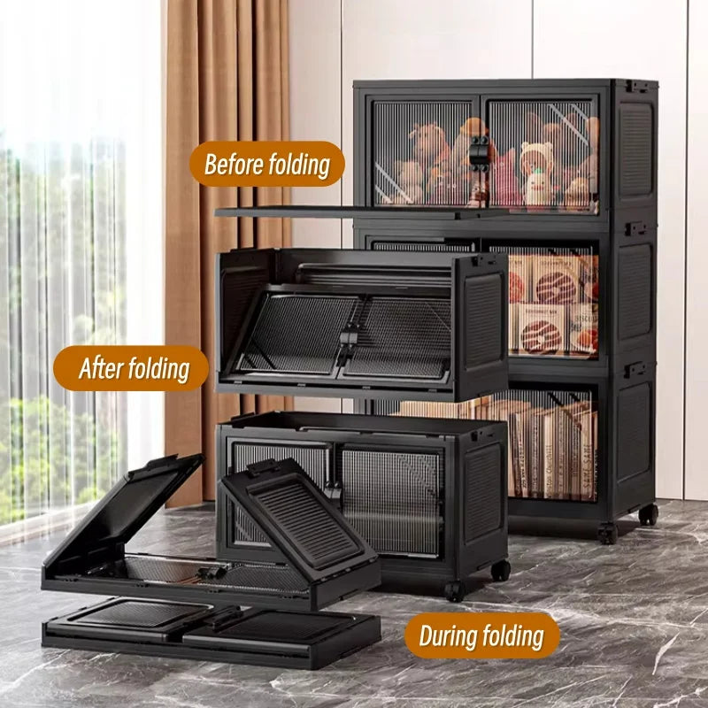 ONENOBLE Foldable Rolling Storage Cabinet With Clear Double Doors