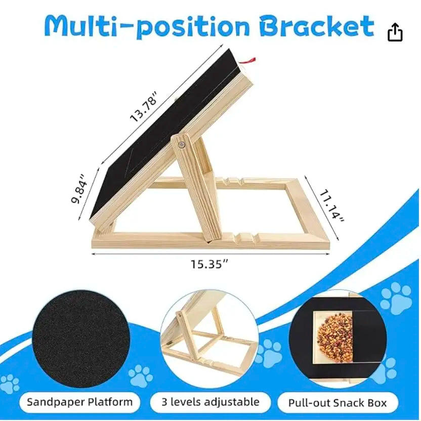 Durable Wooden Dog Nail Scratch Board with Treat Drawer Adjustable Nail Filing Pad for All Breeds Dog Nail Care Accessory