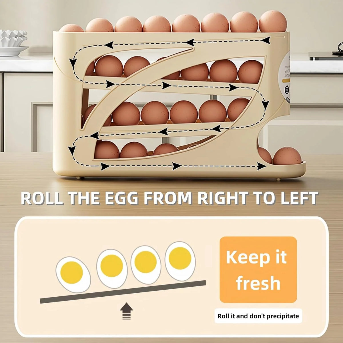 Automatic Rolling Egg Dispenser for Refrigerator and Countertop Storage