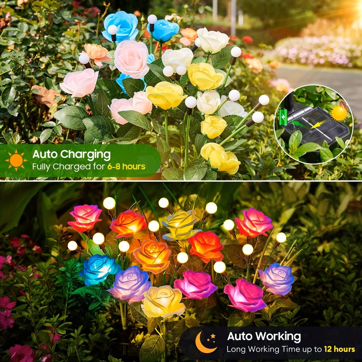 Solar Powered Rose Garden Lights Outdoor Decorative Lamp Set