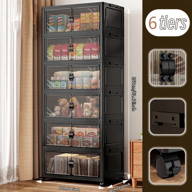ONENOBLE Foldable Rolling Storage Cabinet With Clear Double Doors