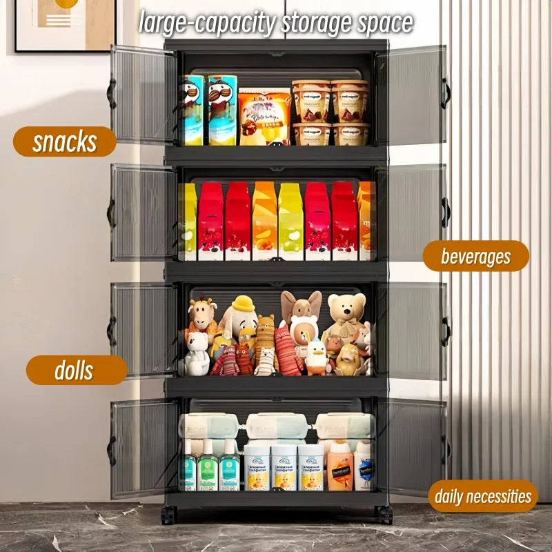 ONENOBLE Foldable Rolling Storage Cabinet With Clear Double Doors