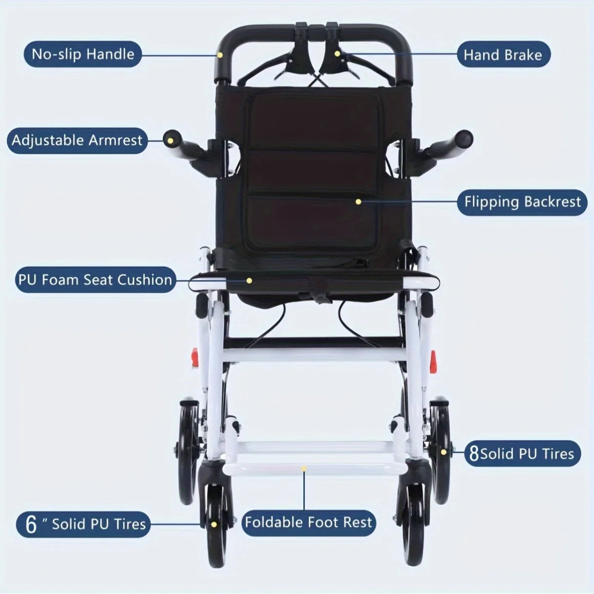 CvitalelPersd Lightweight Portable Folding Transport Wheelchair