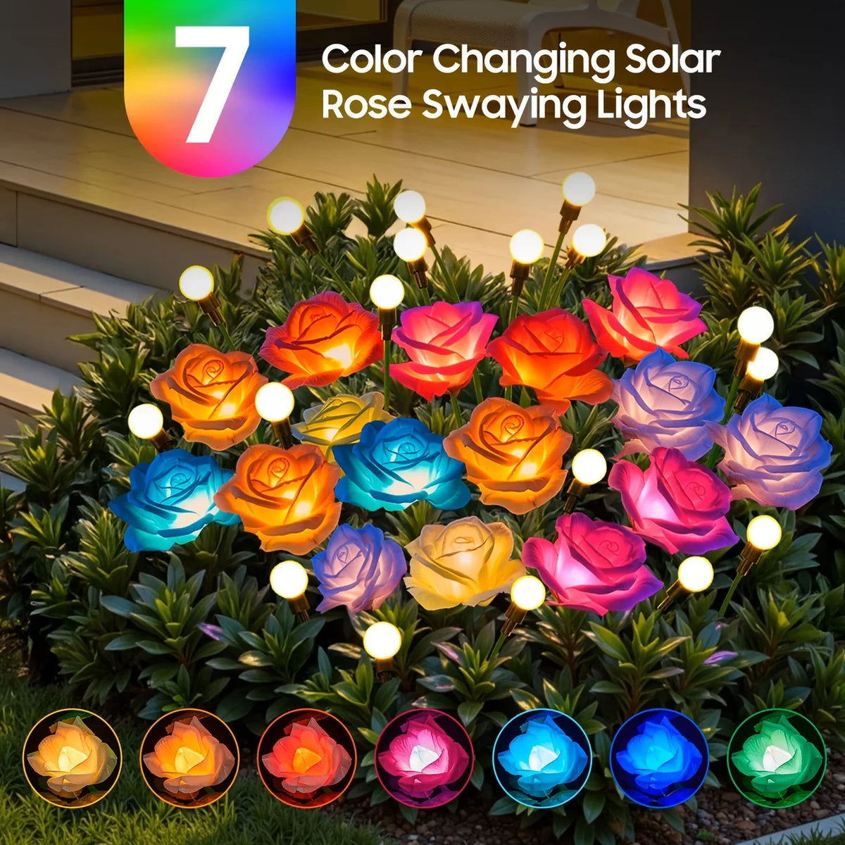 Solar Powered Rose Garden Lights Outdoor Decorative Lamp Set