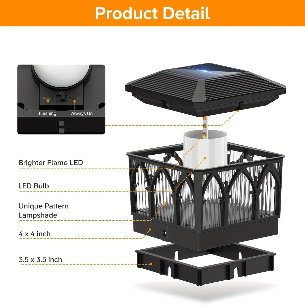 Kpstek Solar Led Fence Pillar Light Outdoor Waterproof Column Lamp