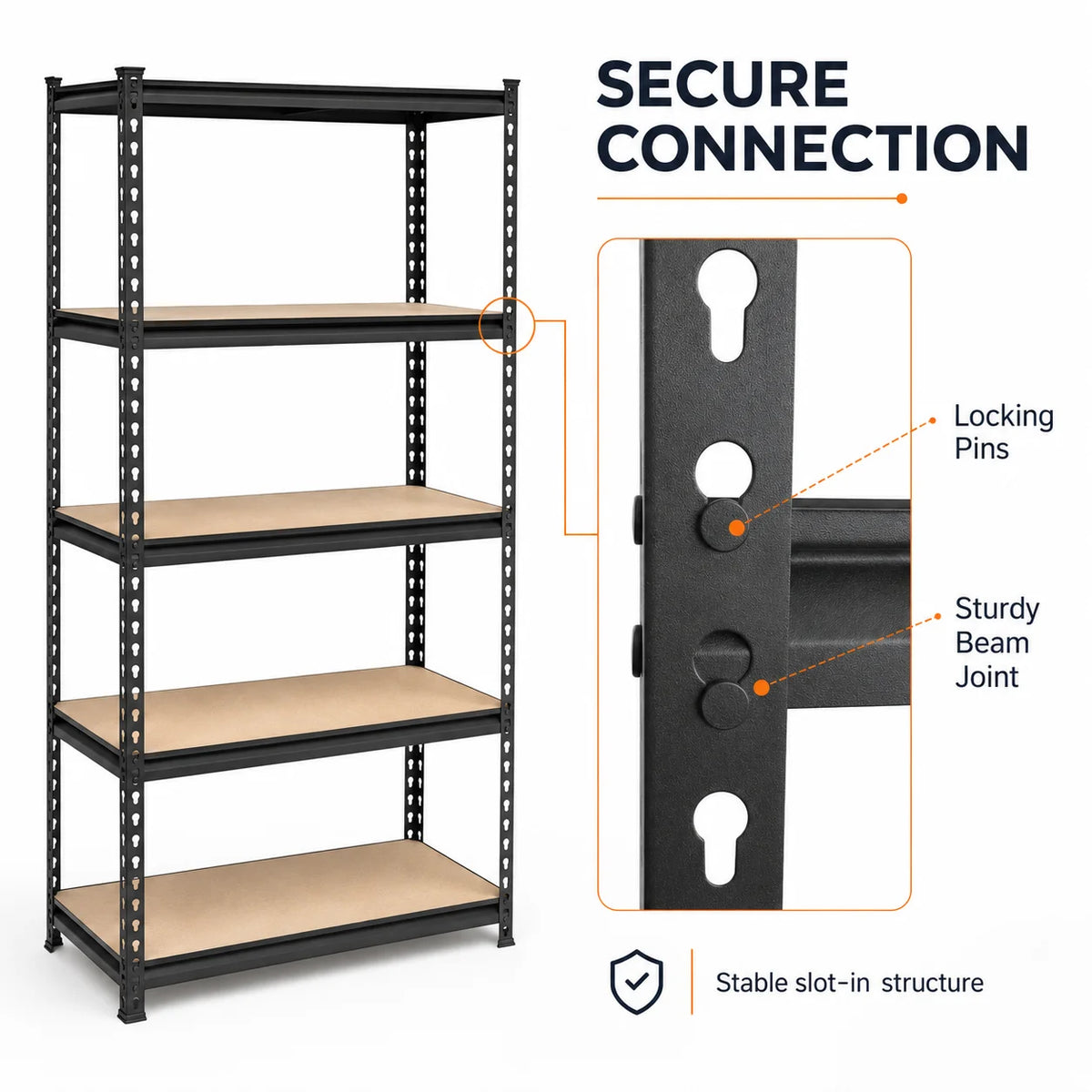 Heavy Duty Five Tier Metal Garage Shelving With MDF Boards