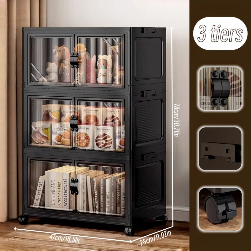 ONENOBLE Foldable Rolling Storage Cabinet With Clear Double Doors