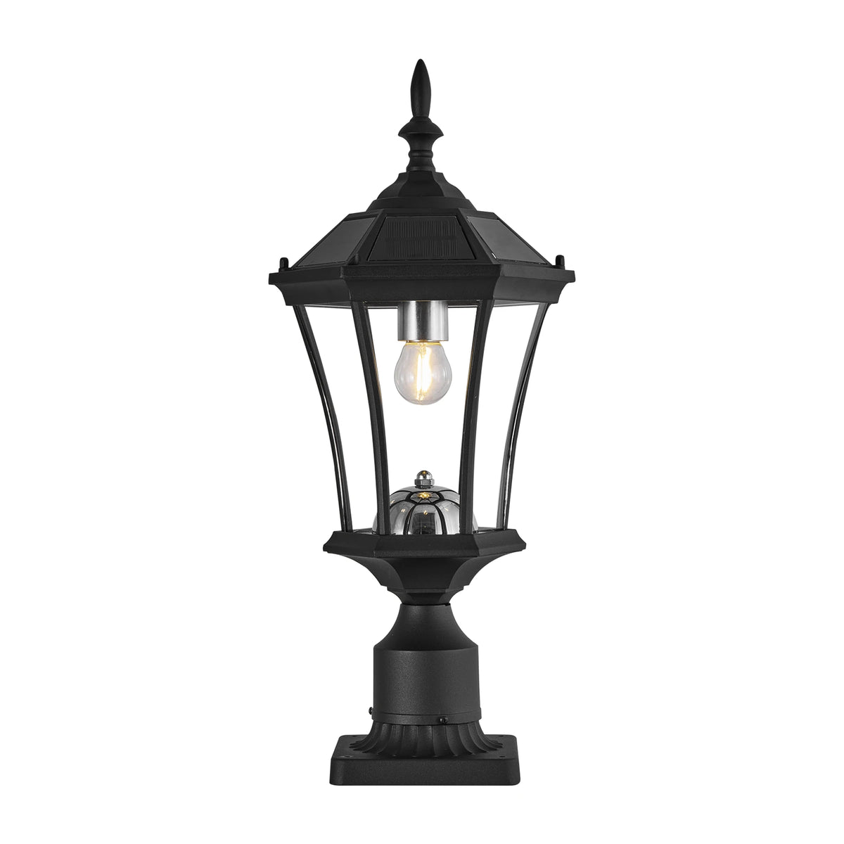 22'' Solar Post LED Light Outdoor Black Dusk to Dawn Lamp with Pier Mount Base