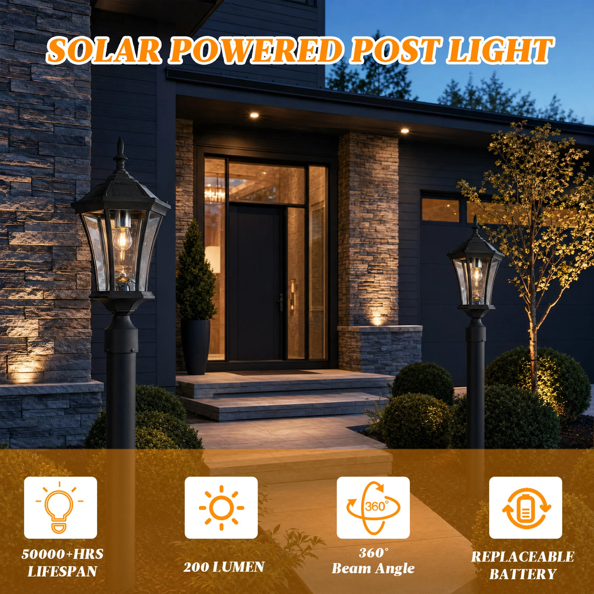22'' Solar Post LED Light Outdoor Black Dusk to Dawn Lamp with Pier Mount Base