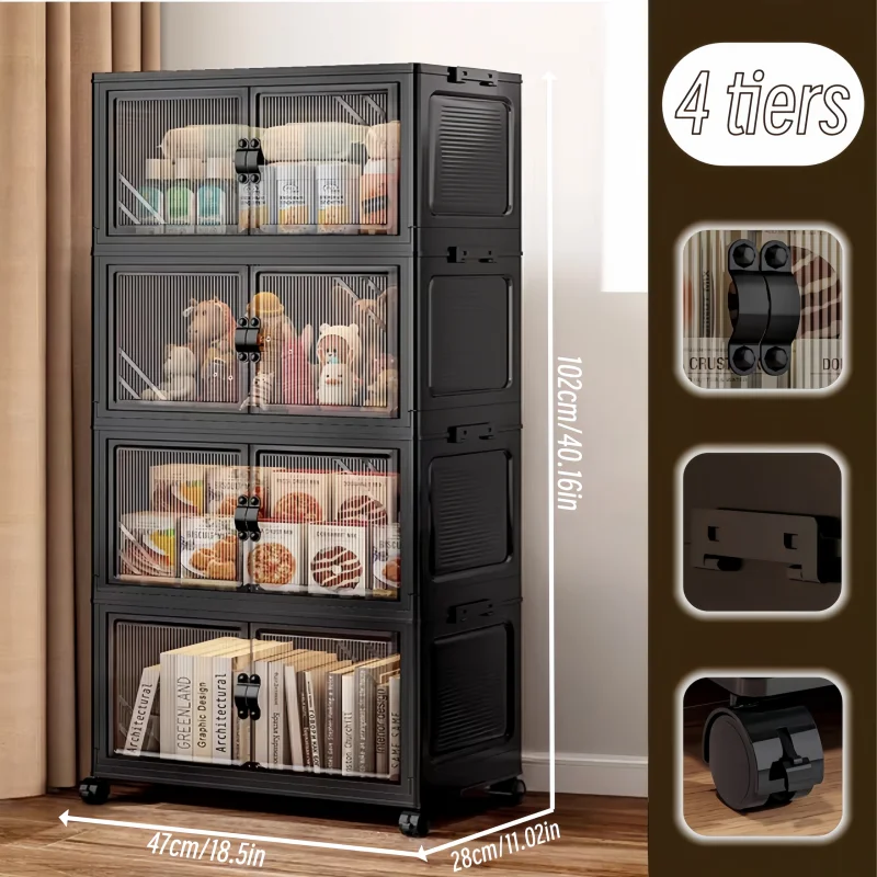 ONENOBLE Foldable Rolling Storage Cabinet With Clear Double Doors