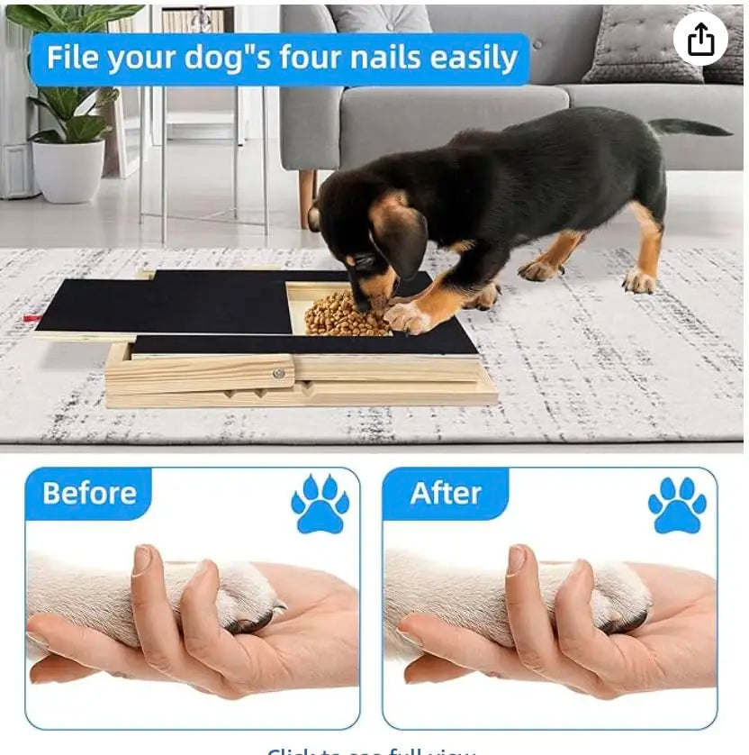 Durable Wooden Dog Nail Scratch Board with Treat Drawer Adjustable Nail Filing Pad for All Breeds Dog Nail Care Accessory