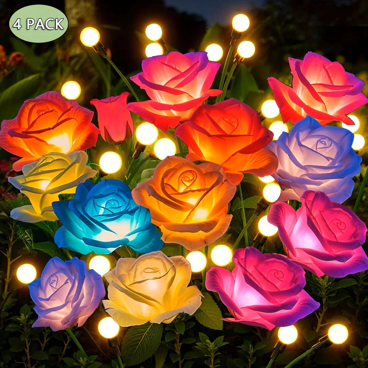 Solar Powered Rose Garden Lights Outdoor Decorative Lamp Set