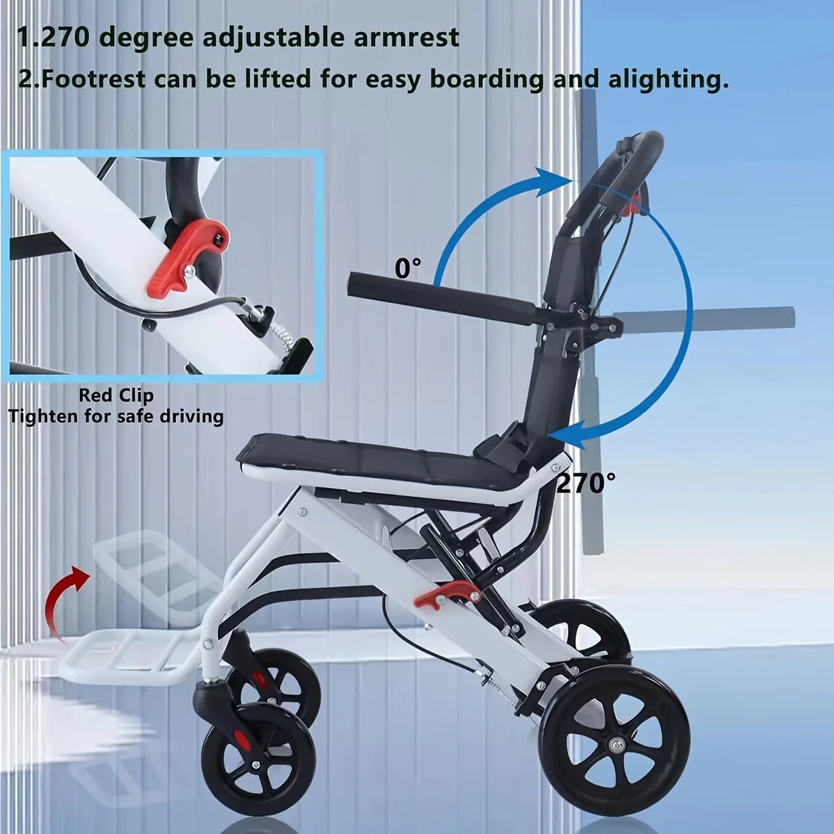 CvitalelPersd Lightweight Portable Folding Transport Wheelchair