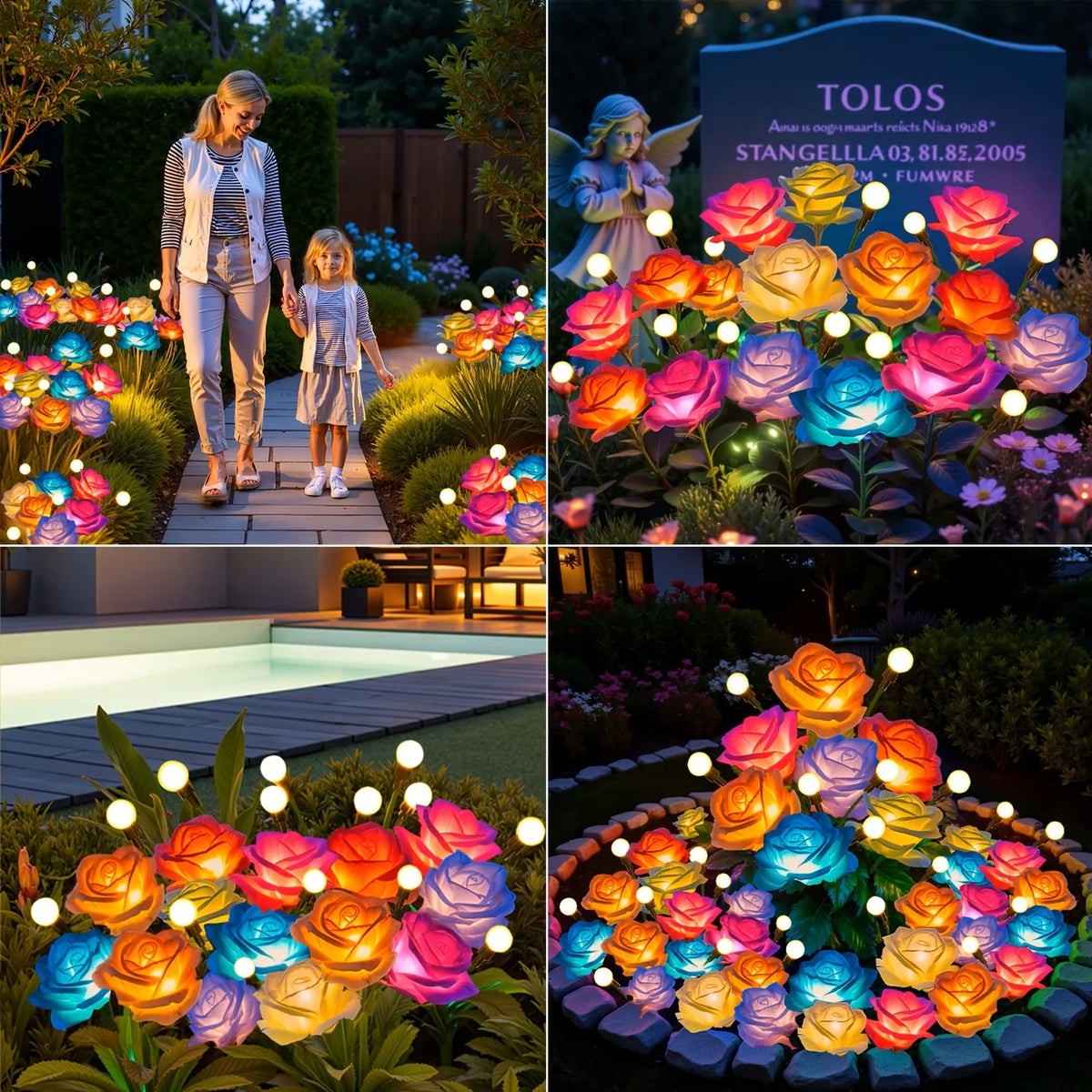 Solar Powered Rose Garden Lights Outdoor Decorative Lamp Set