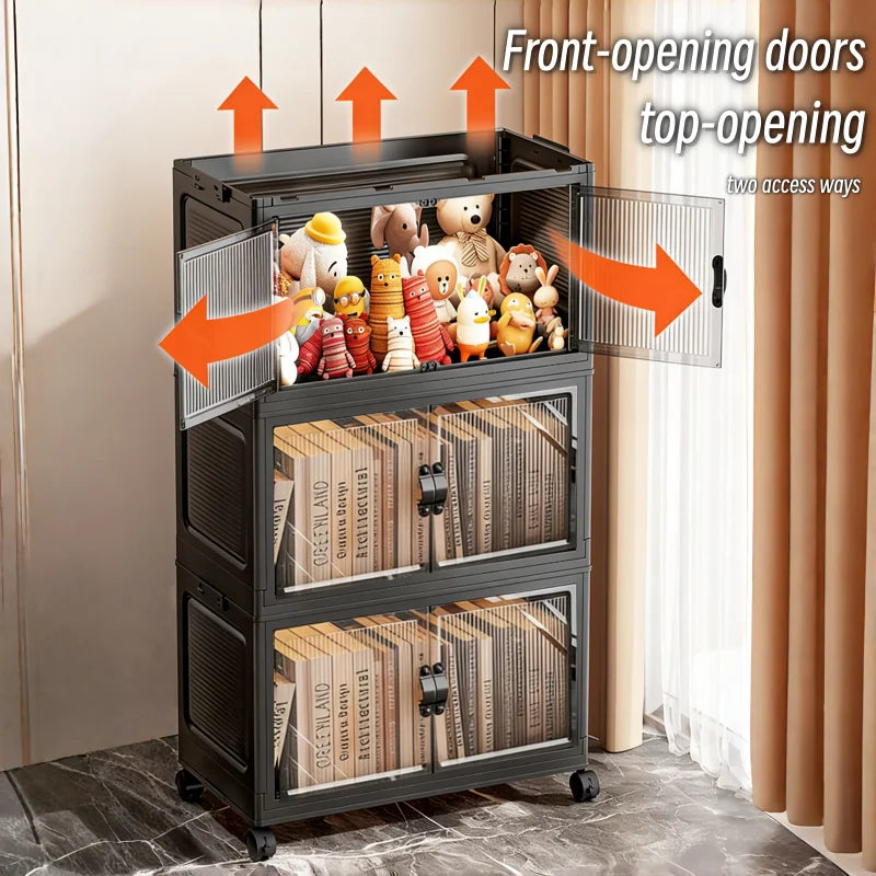 ONENOBLE Foldable Rolling Storage Cabinet With Clear Double Doors