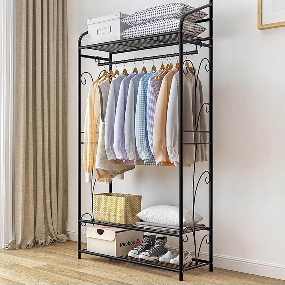 BINGOPAW Metal Garment Rack With Two Storage Shelves