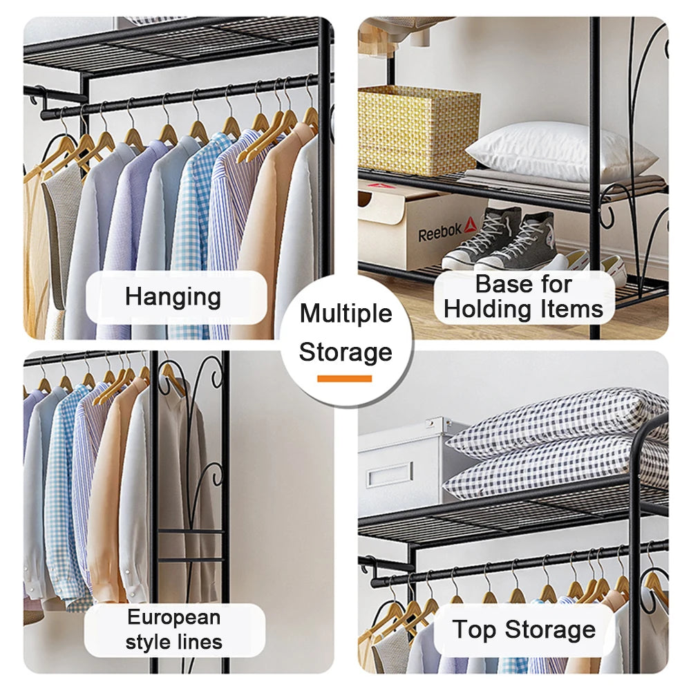 BINGOPAW Metal Garment Rack With Two Storage Shelves