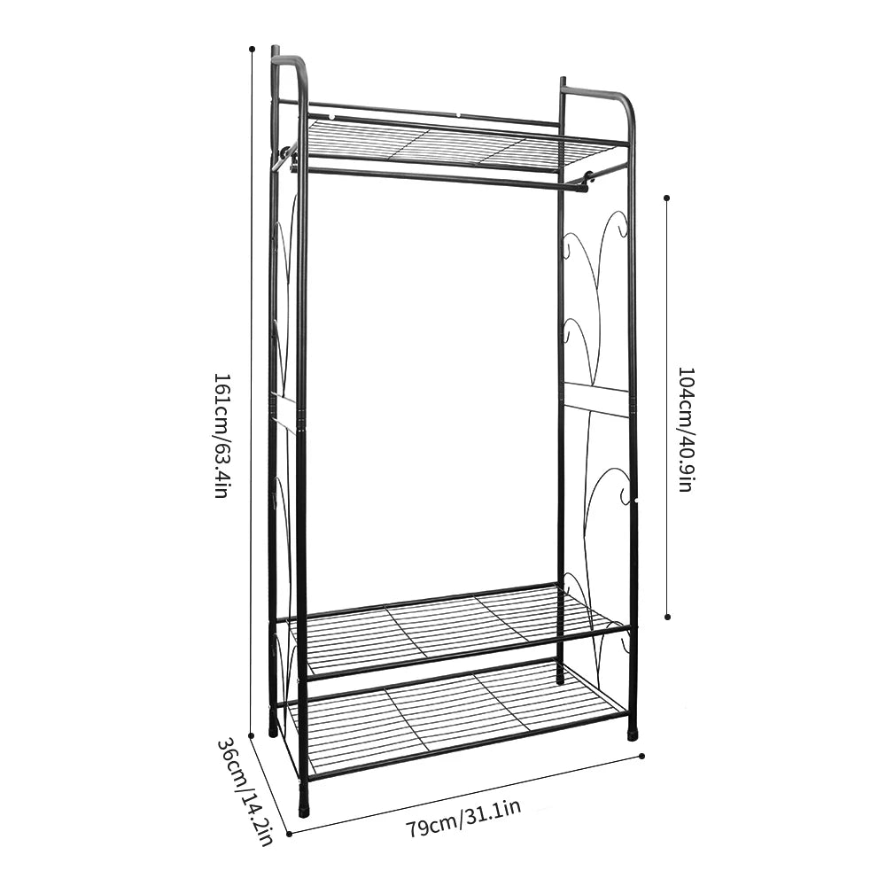BINGOPAW Metal Garment Rack With Two Storage Shelves And Hooks
