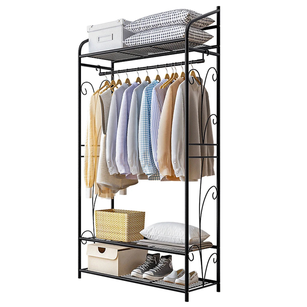 BINGOPAW Metal Garment Rack With Two Storage Shelves And Hooks