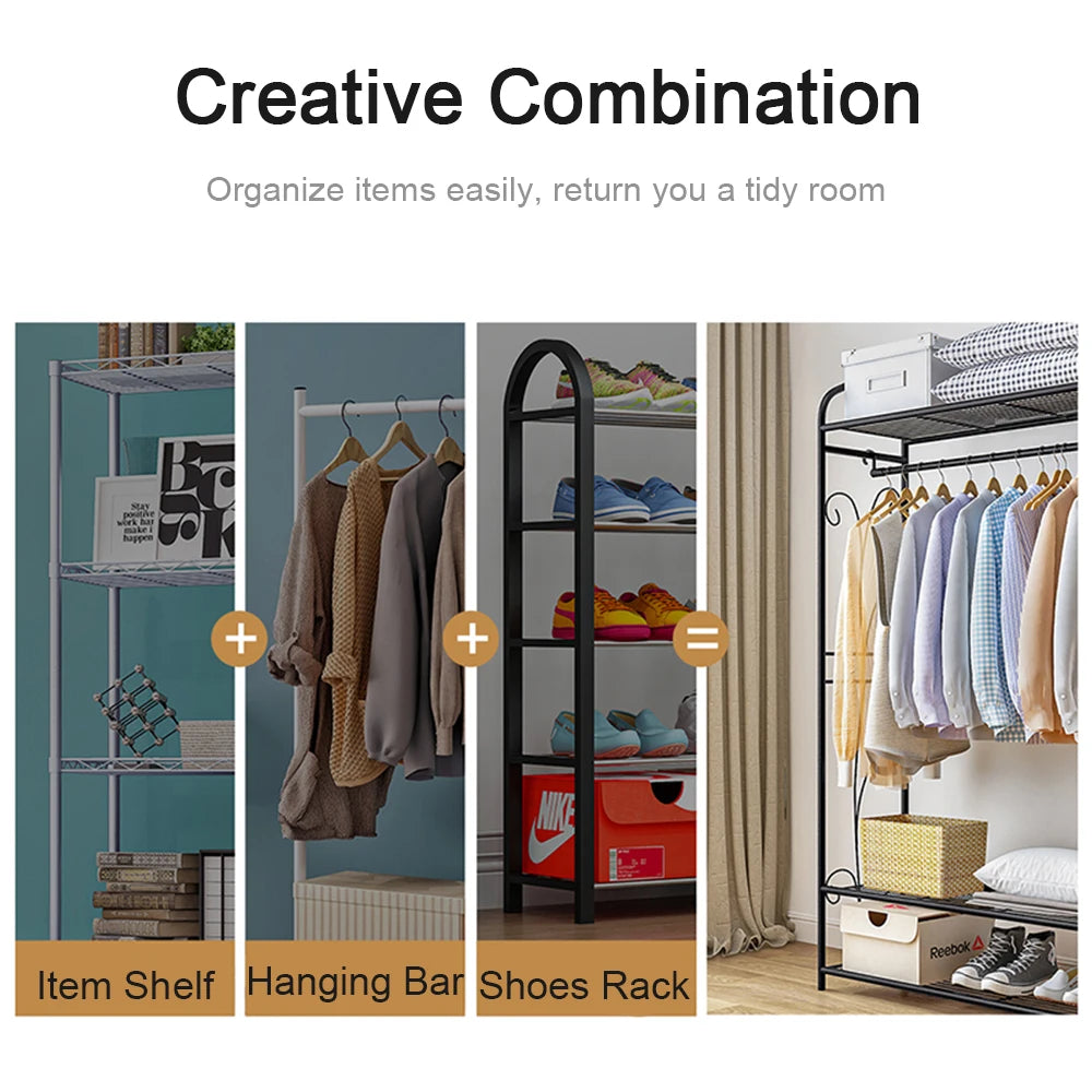 BINGOPAW Metal Garment Rack With Two Storage Shelves