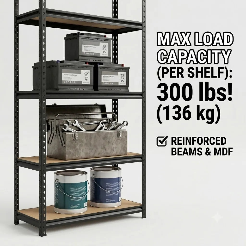 Heavy Duty Five Tier Metal Garage Shelving With MDF Boards