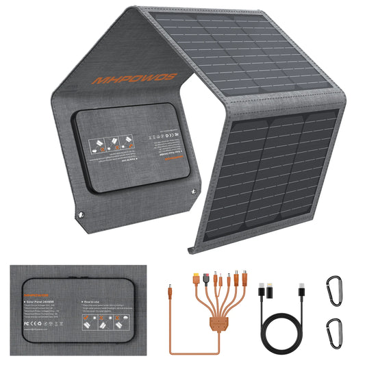 MHPOWOS 120W / 40W Portable Solar Panel, 19V ETFE Foldable Solar Charger for Power Station,QC3.0 USB-A &Type-C Output for Phones