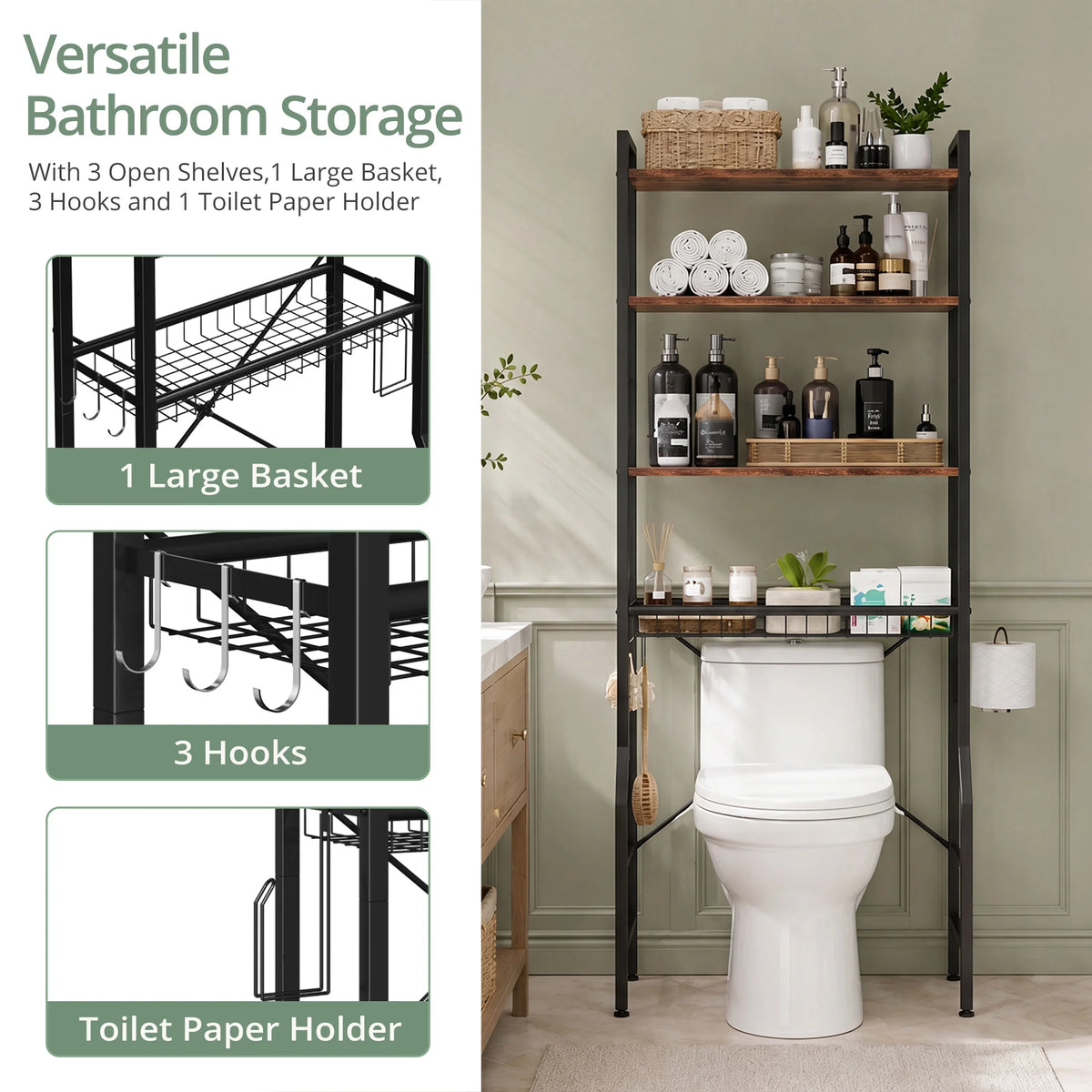 JHK Freestanding Over Toilet Organizer Shelf With Adjustable Storage Rack
