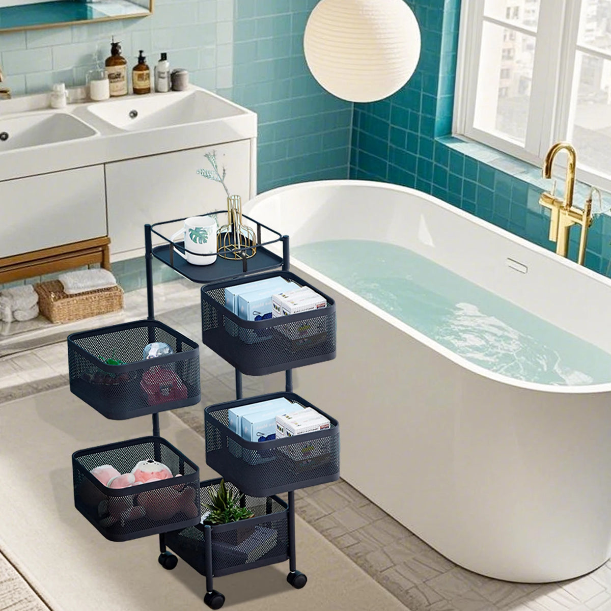 HobbyLane Rotating Metal Storage Trolley for Kitchen and Home