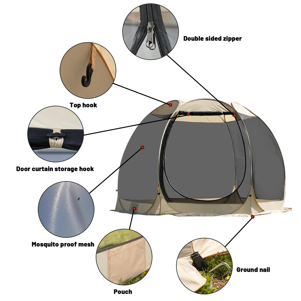 Pakicetus Portable Screen House Tent With Mosquito Net For Camping