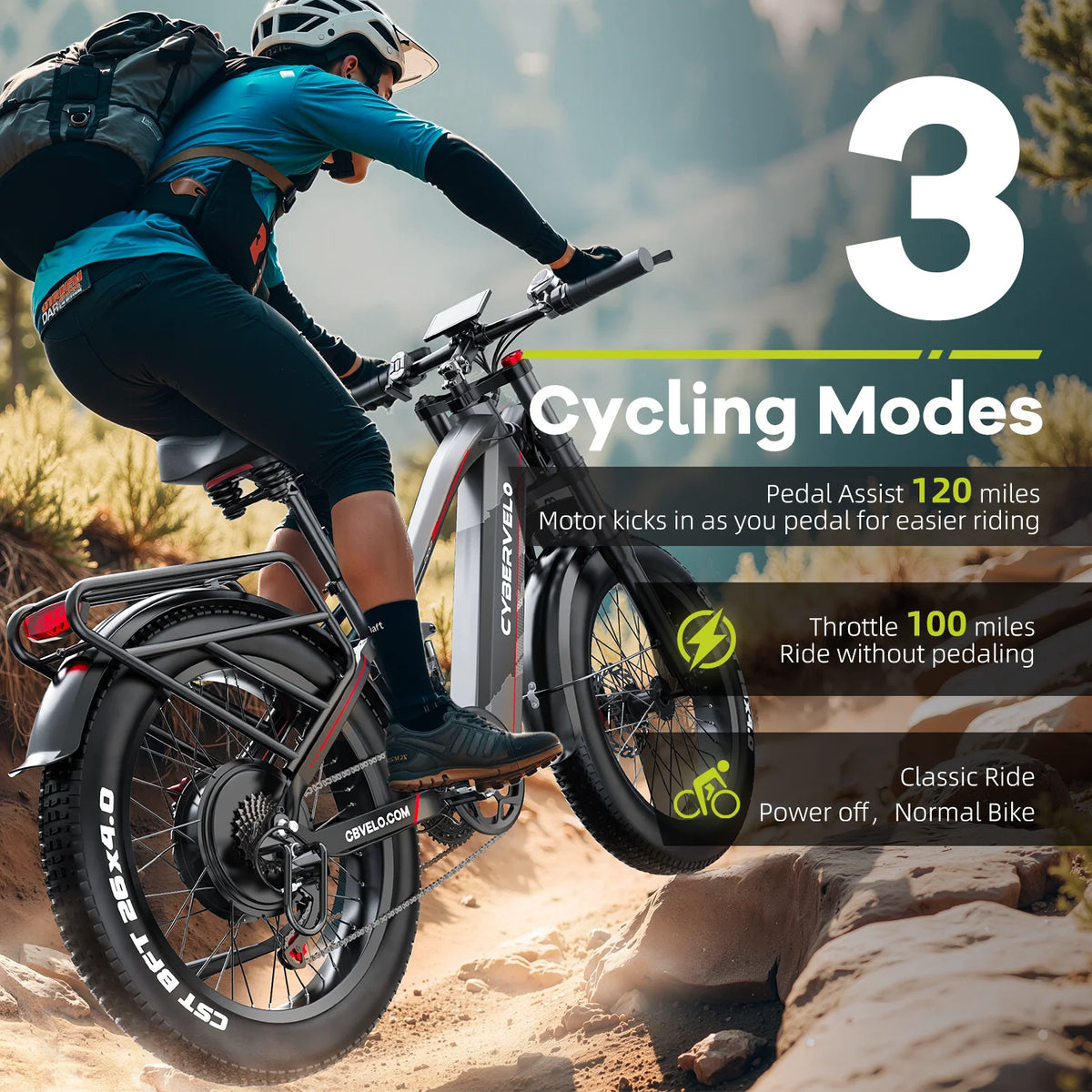 Cybervelo 5000W Fat Tire Electric Bike For Mountain Trails