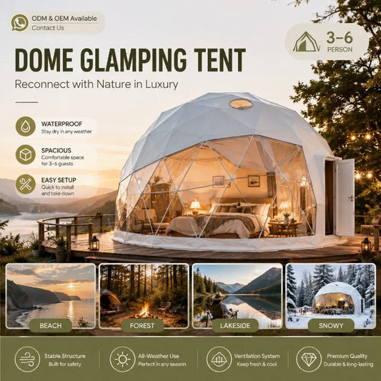 Waterproof Metal Geodesic Dome Tent For Outdoor Glamping Shelters