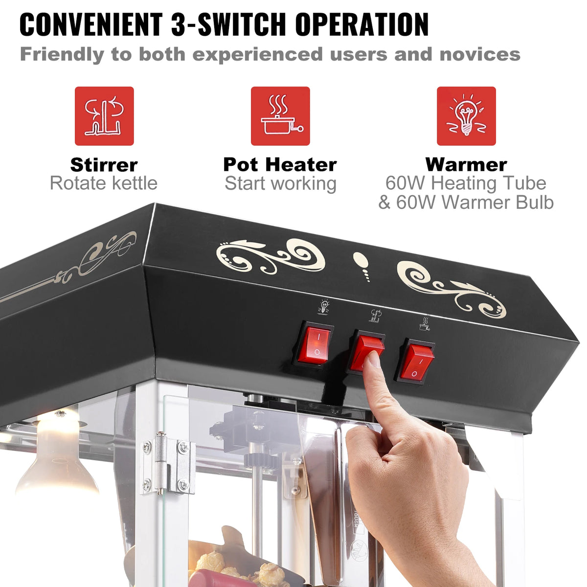 SucceBuy Countertop Popcorn Maker Machine With Tempered Glass