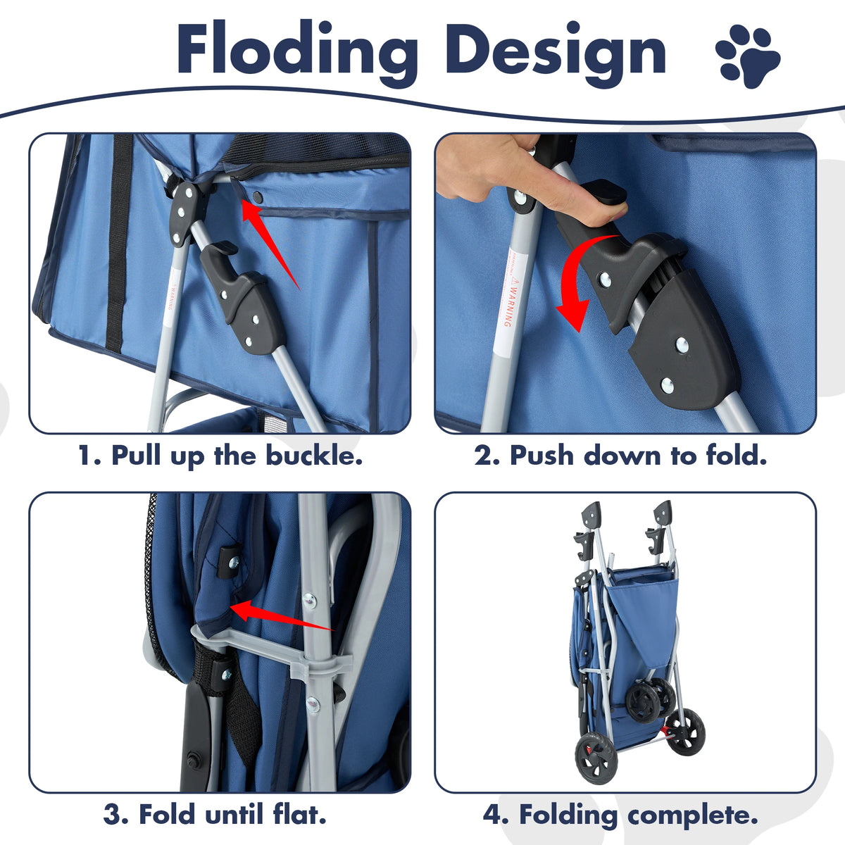 Foldable Three Wheel Pet Stroller With Mesh Windows And Storage