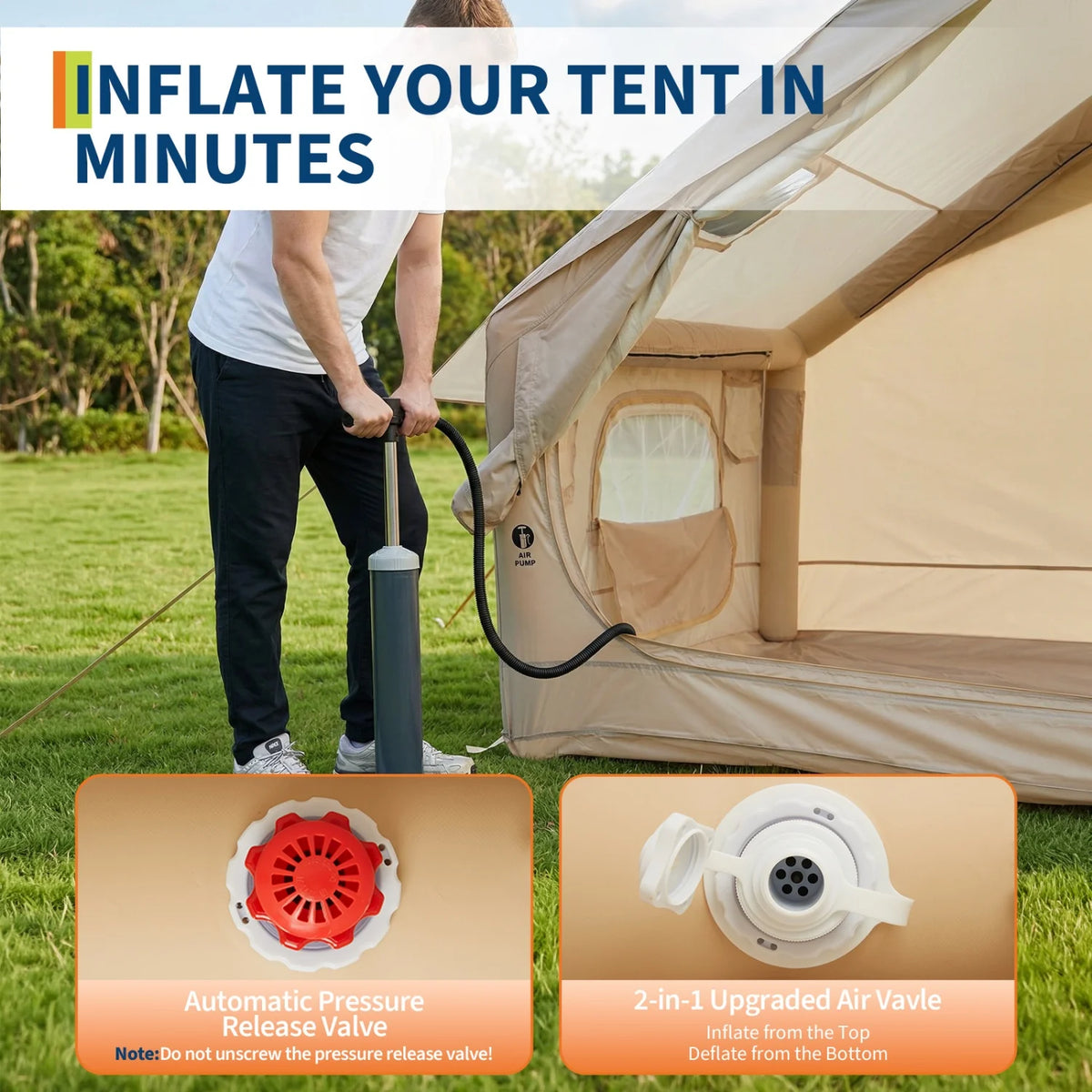 HiMISS Inflatable Camping Tent Waterproof Quick Setup Family Shelter