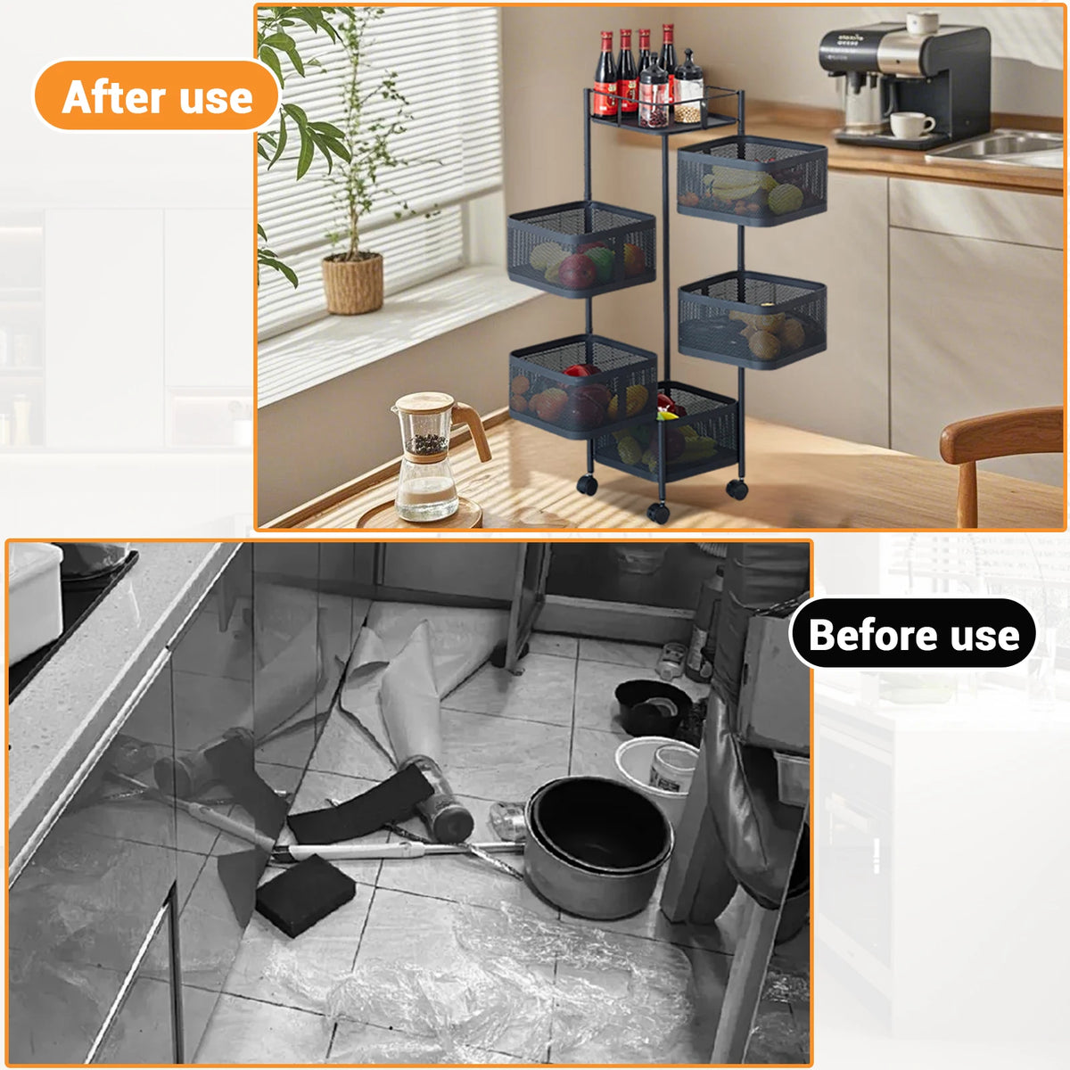 HobbyLane Rotating Metal Storage Trolley Rack for Kitchen and Home