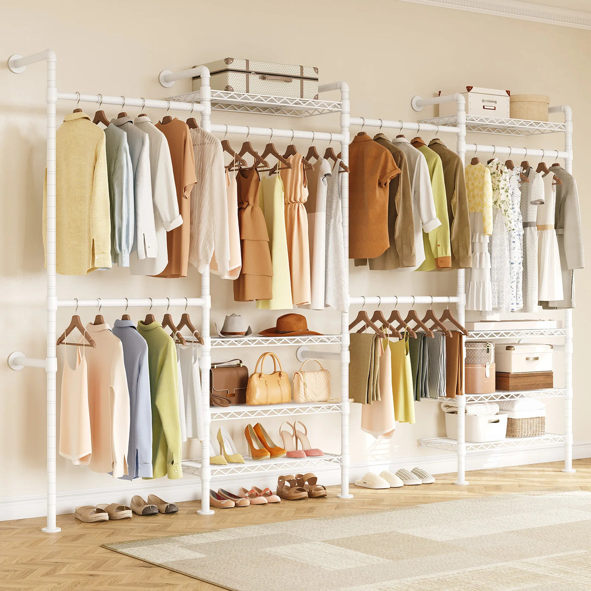 ONBRILL Wall Mounted Industrial Pipe Clothing Rack With Expandable Rods